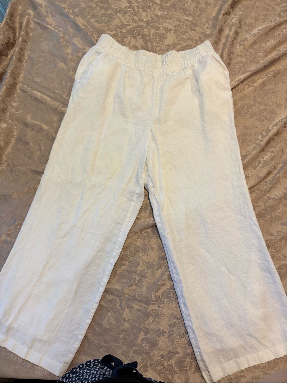 Chelsea & Theodore White 100% linen Elastic high Waist Wide Leg Pants